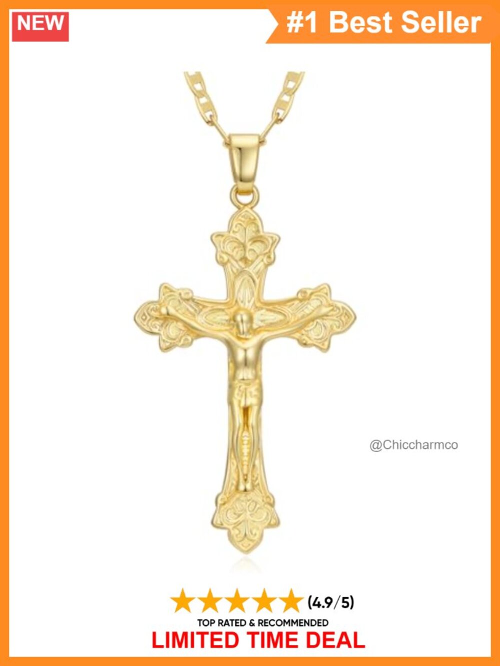 14K Gold Crucifix Cross Pendant Necklace Catholic Religious Jewelry